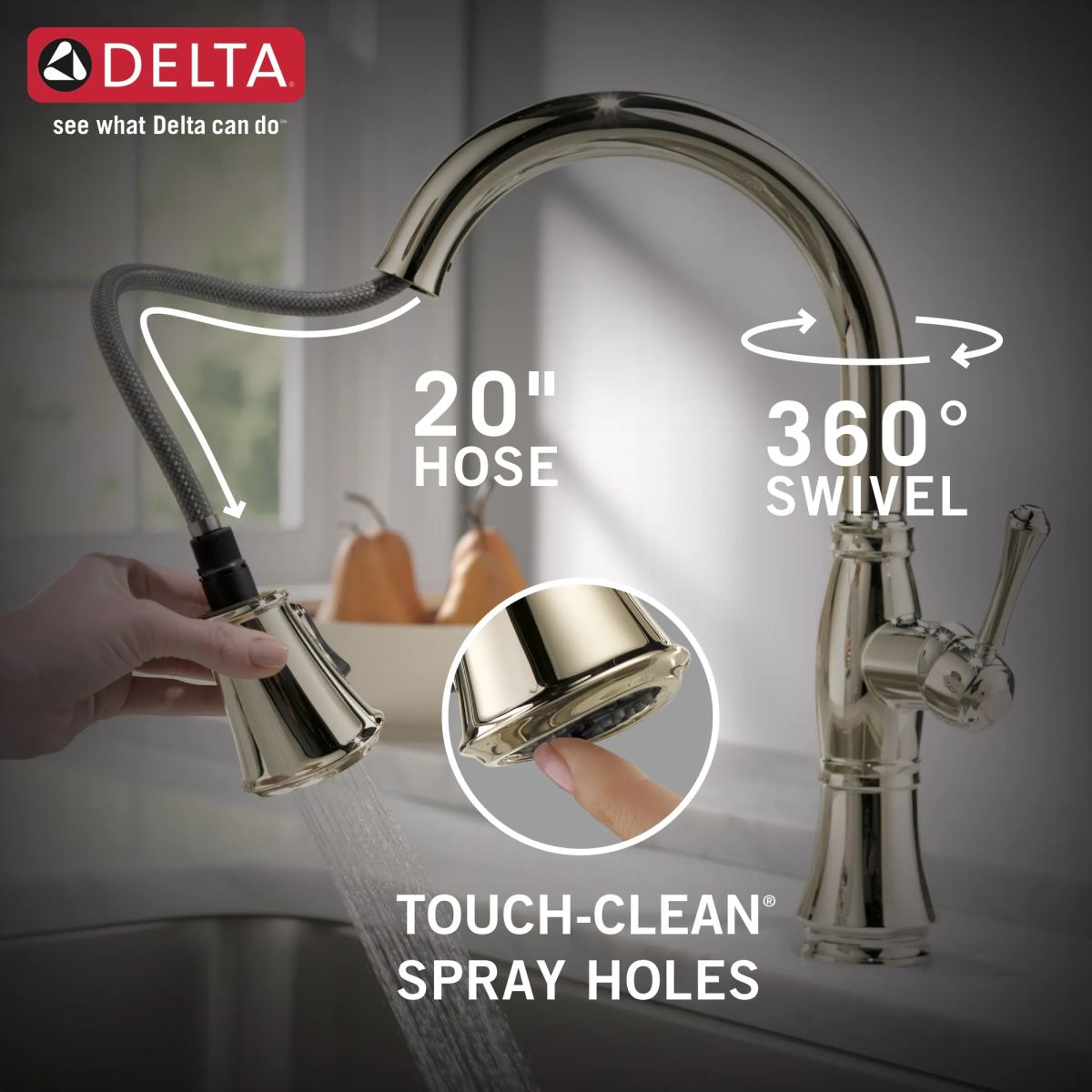 DELTA Cassidy Single Handle Pull-Down Kitchen Faucet — Lumicoat® Polished Nickel
