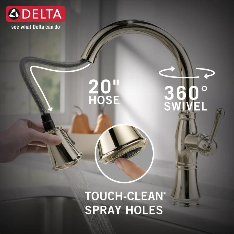 DELTA Cassidy Single Handle Pull-Down Kitchen Faucet — Lumicoat® Polished Nickel