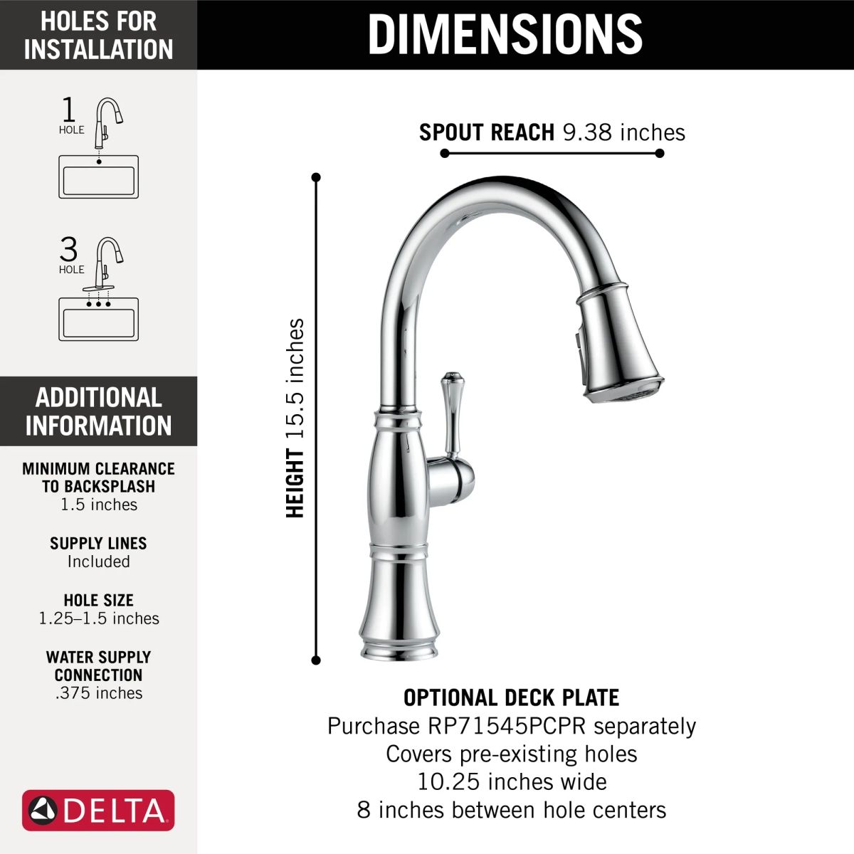 DELTA Cassidy Single Handle Pull-Down Kitchen Faucet — Lumicoat® Chrome