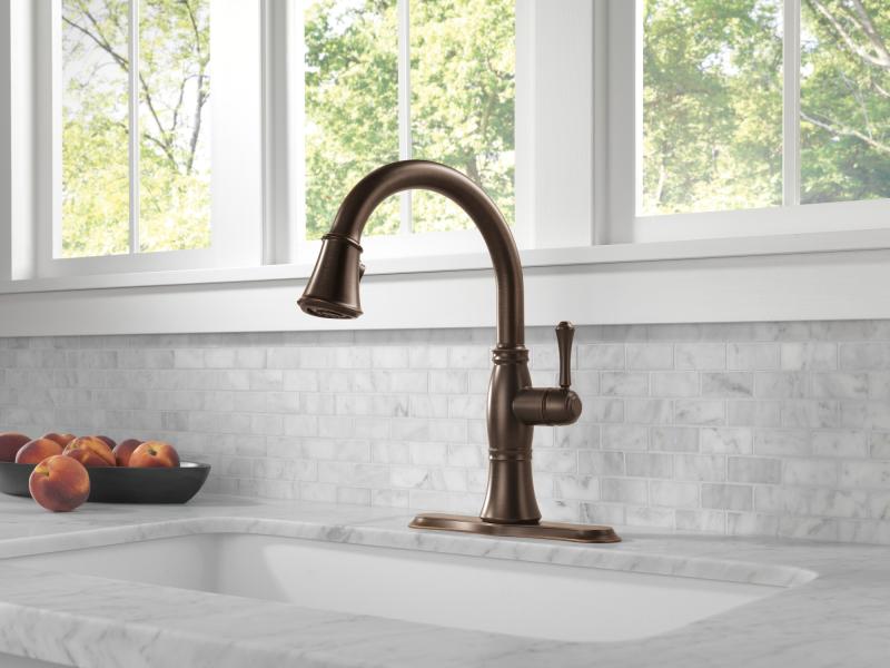 DELTA Cassidy Single Handle Pull-Down Kitchen Faucet with ShieldSpray Technology — Venetian Bronze