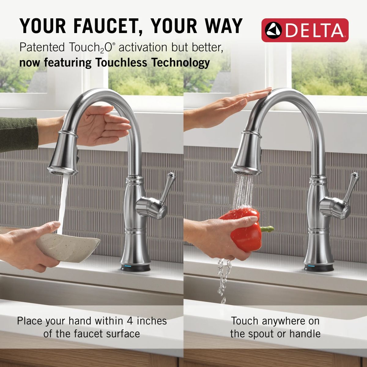 DELTA Cassidy Touch2O Technology Kitchen Faucet with Touchless Technology — Lumicoat® Arctic Stainless