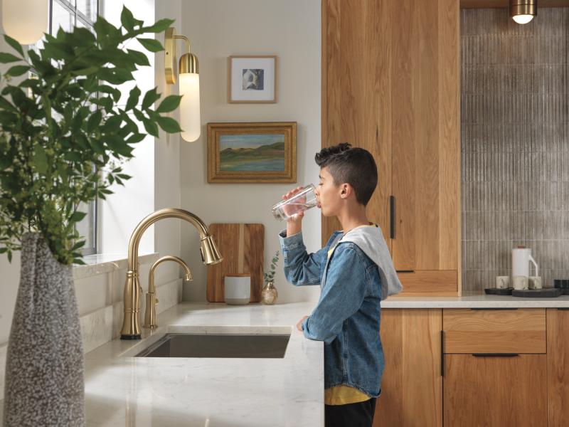 DELTA Cassidy Touch2O Technology Kitchen Faucet with Touchless Technology — Lumicoat® Champagne Bronze