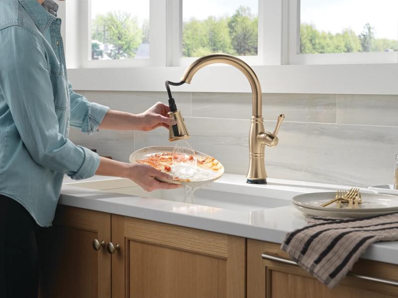 DELTA Cassidy Touch2O Technology Kitchen Faucet with Touchless Technology — Lumicoat® Champagne Bronze