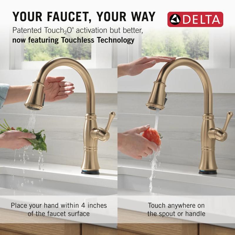 DELTA Cassidy Touch2O Technology Kitchen Faucet with Touchless Technology — Lumicoat® Champagne Bronze