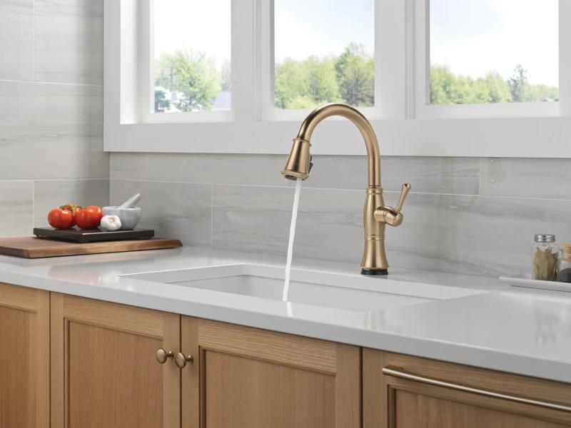 DELTA Cassidy Touch2O Technology Kitchen Faucet with Touchless Technology — Lumicoat® Champagne Bronze
