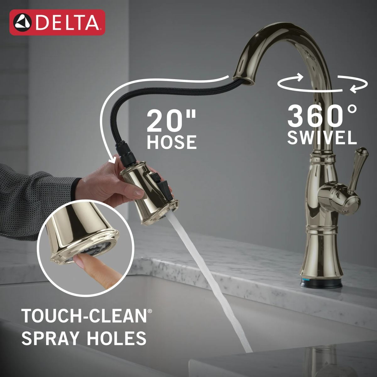 DELTA Cassidy Touch2O Technology Kitchen Faucet with Touchless Technology — Lumicoat® Polished Nickel