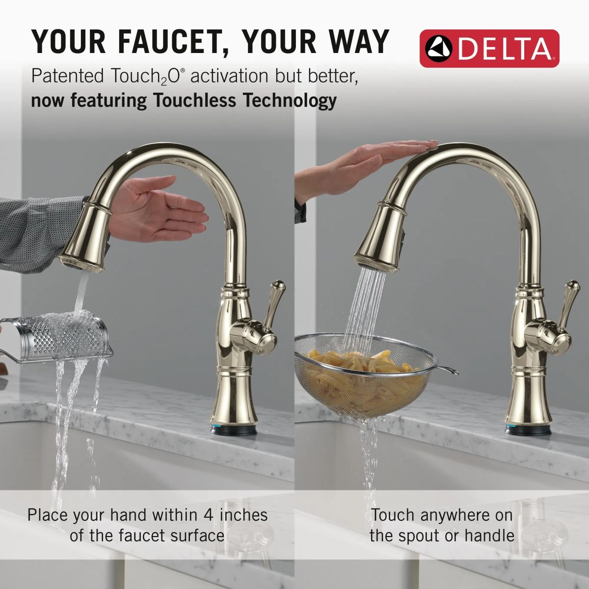 DELTA Cassidy Touch2O Technology Kitchen Faucet with Touchless Technology — Lumicoat® Polished Nickel