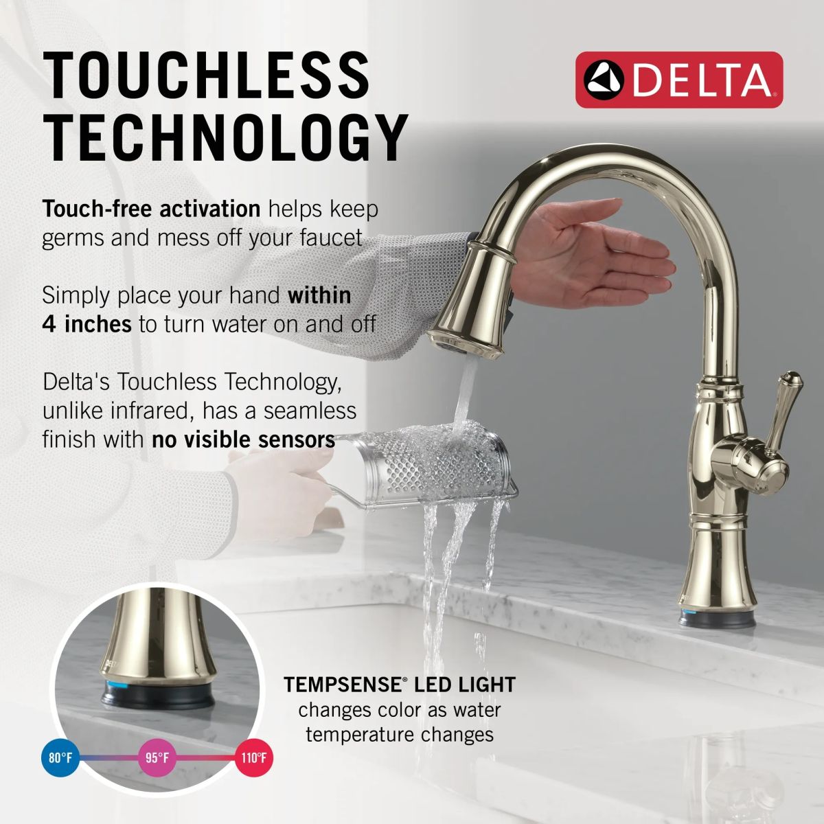 DELTA Cassidy Touch2O Technology Kitchen Faucet with Touchless Technology — Lumicoat® Polished Nickel