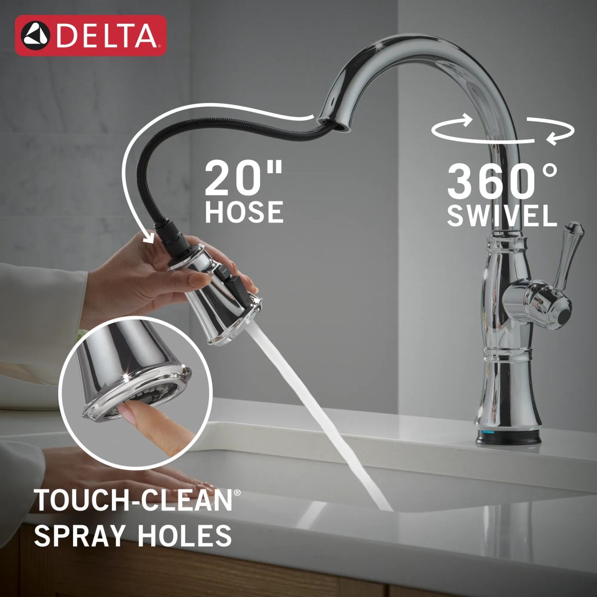 DELTA Cassidy Touch2O Technology Kitchen Faucet with Touchless Technology — Lumicoat® Chrome