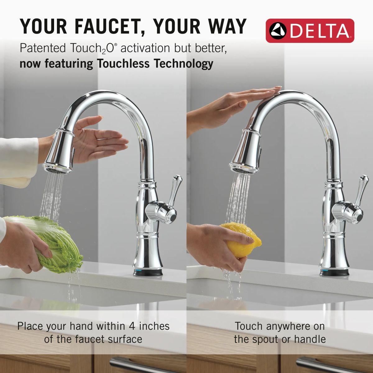 DELTA Cassidy Touch2O Technology Kitchen Faucet with Touchless Technology — Lumicoat® Chrome