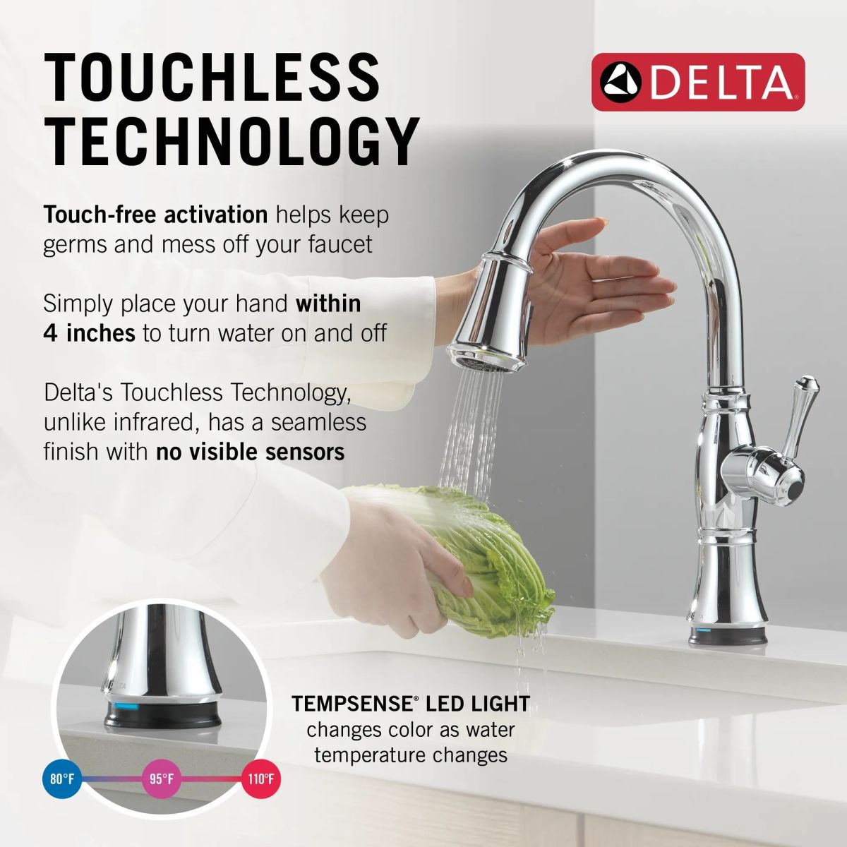 DELTA Cassidy Touch2O Technology Kitchen Faucet with Touchless Technology — Lumicoat® Chrome