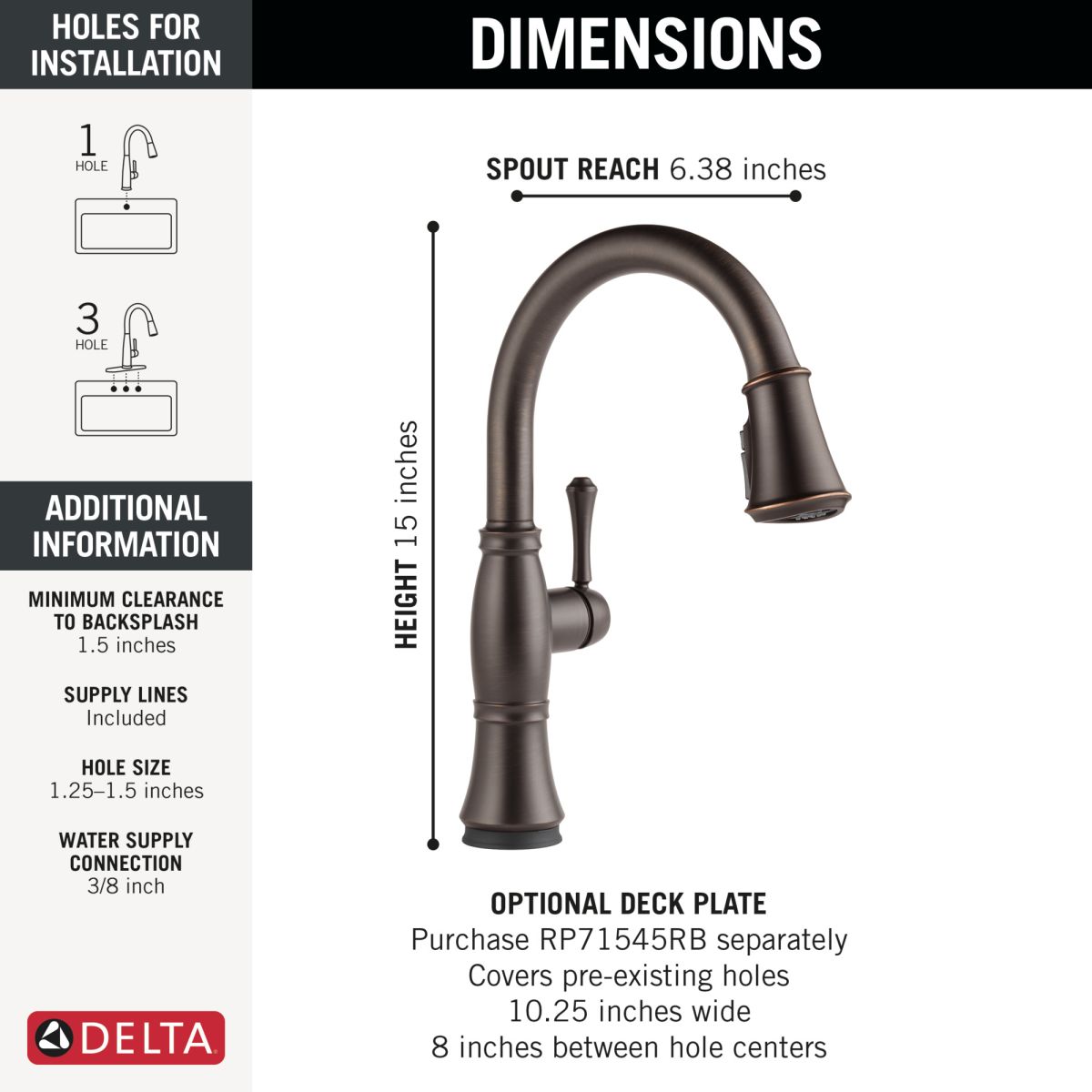 DELTA Cassidy Touch2O Technology Kitchen Faucet with Touchless Technology — Venetian Bronze