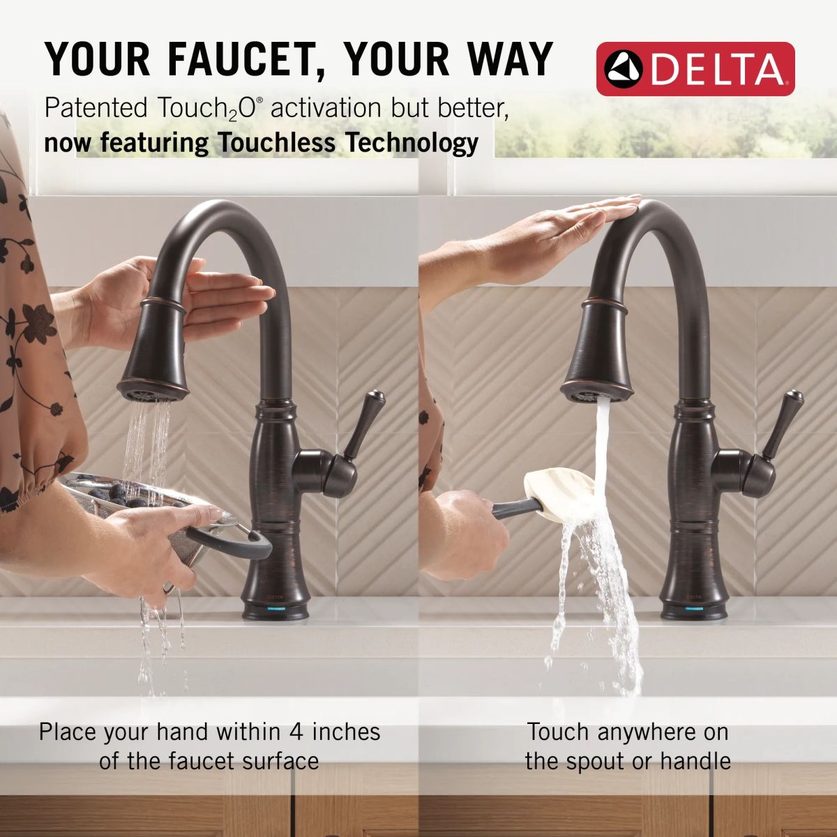 DELTA Cassidy Touch2O Technology Kitchen Faucet with Touchless Technology — Venetian Bronze