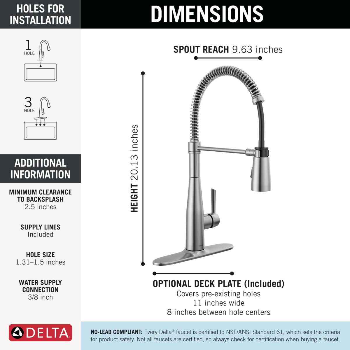 DELTA Essa Single-Handle Pull-Down Spring Kitchen Faucet — Arctic Stainless