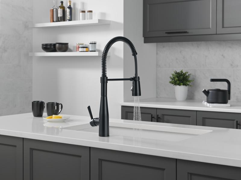 DELTA Essa Single-Handle Pull-Down Spring Kitchen Faucet — Matte Black