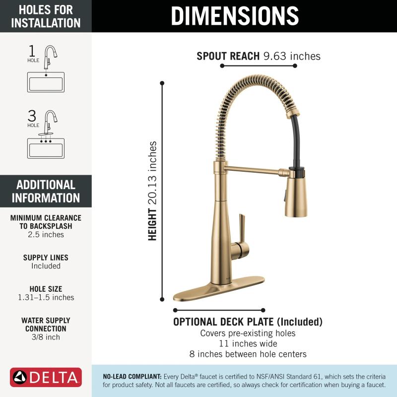 DELTA Essa Single-Handle Pull-Down Spring Kitchen Faucet — Champagne Bronze