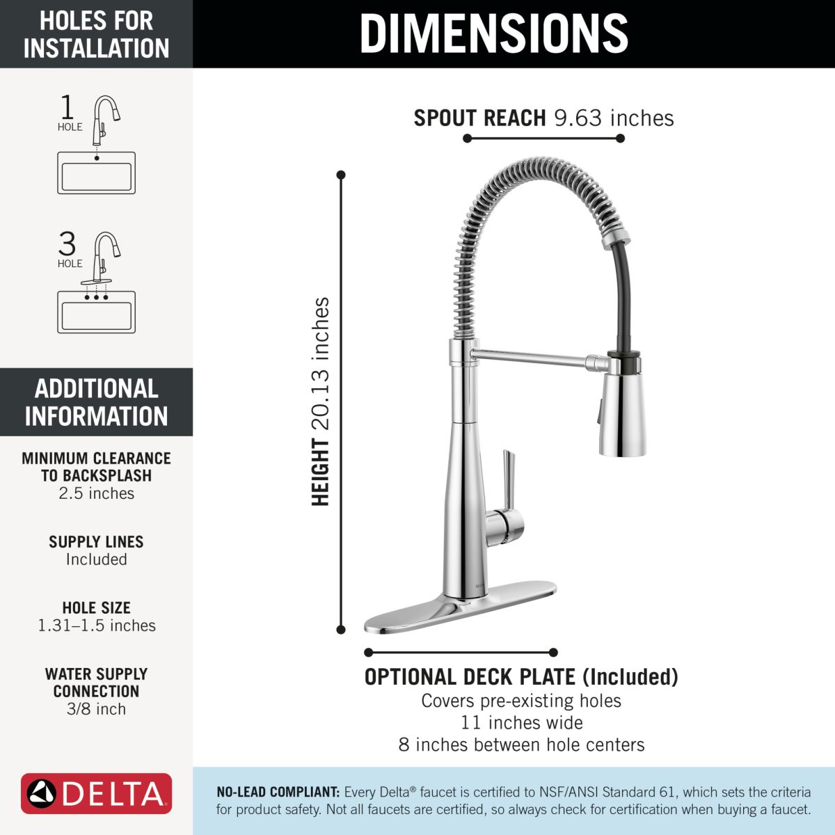 DELTA Essa Single-Handle Pull-Down Spring Kitchen Faucet — Chrome