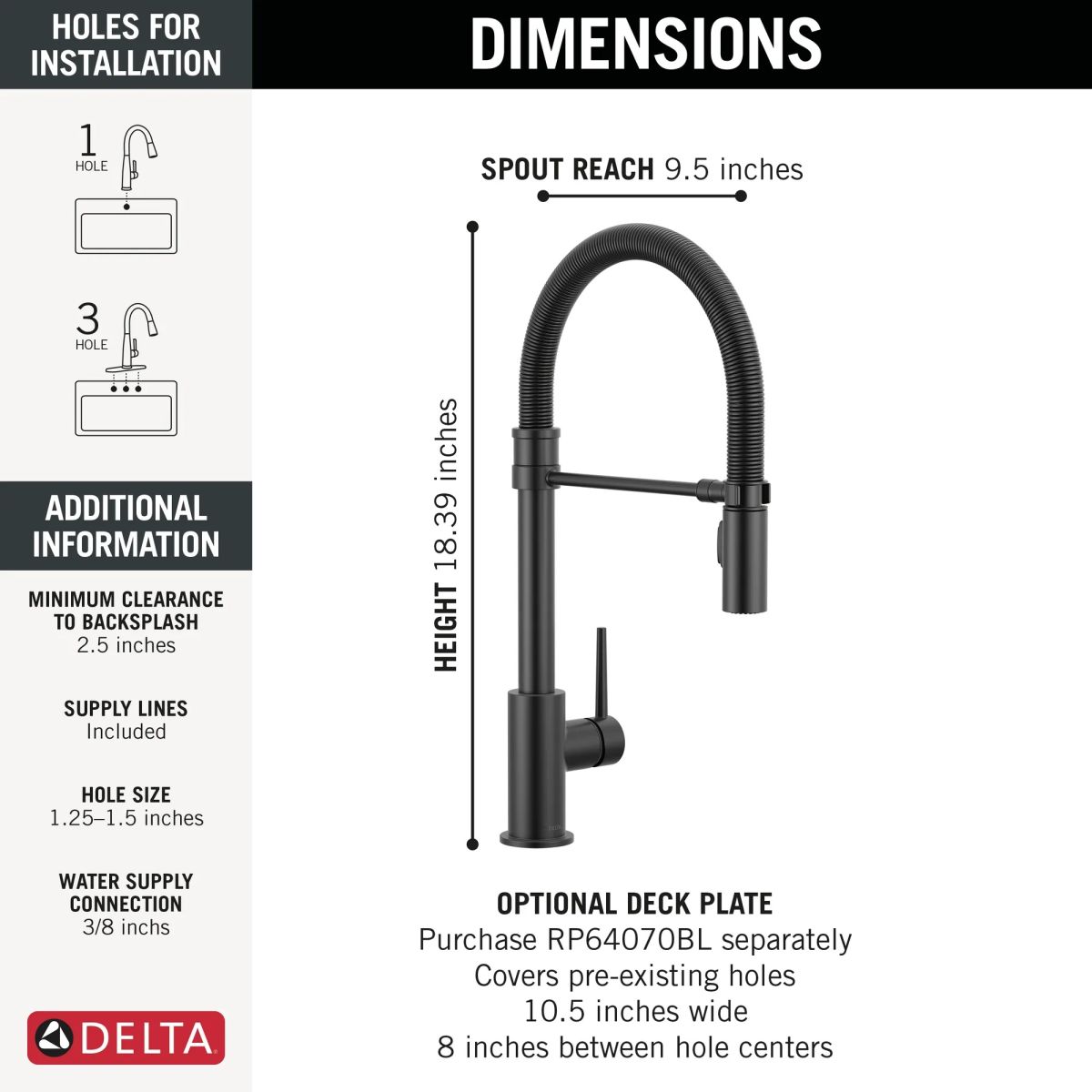 DELTA Trinsic Single-Handle Pull-Down Spring Kitchen Faucet — Matte Black