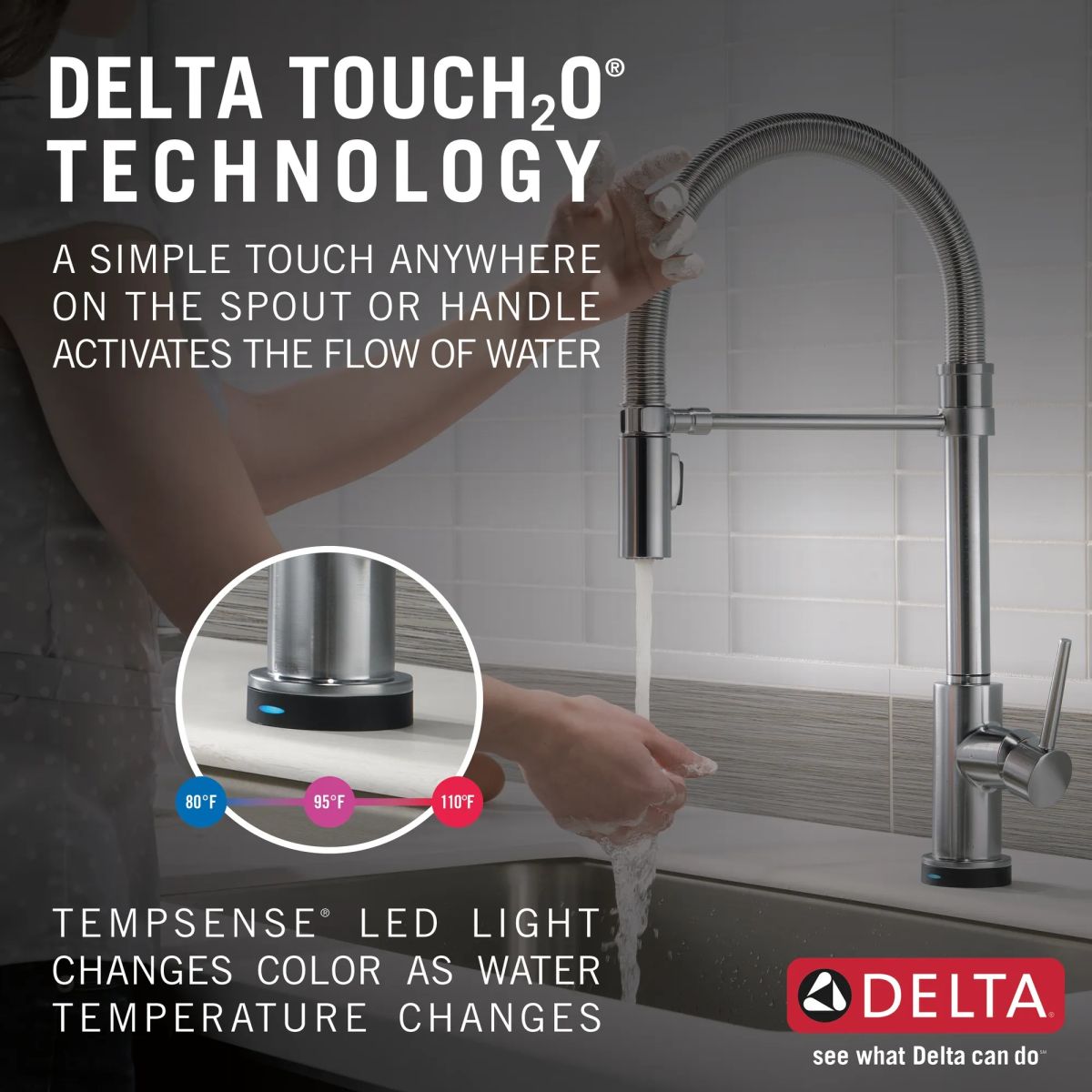 DELTA Trinsic Single-Handle Pull-Down Spring Kitchen Faucet with Touch2O Technology — Arctic Stainless
