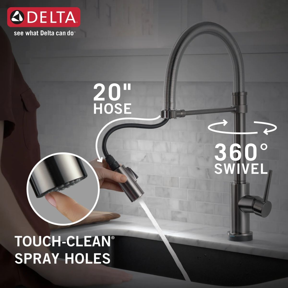 DELTA Trinsic Single-Handle Pull-Down Spring Kitchen Faucet with Touch2O Technology — Black Stainless