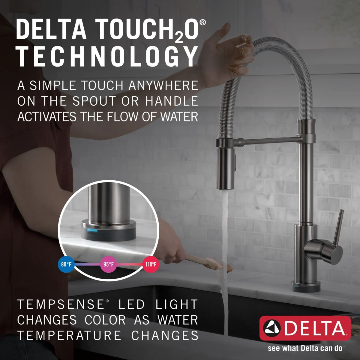 DELTA Trinsic Single-Handle Pull-Down Spring Kitchen Faucet with Touch2O Technology — Black Stainless