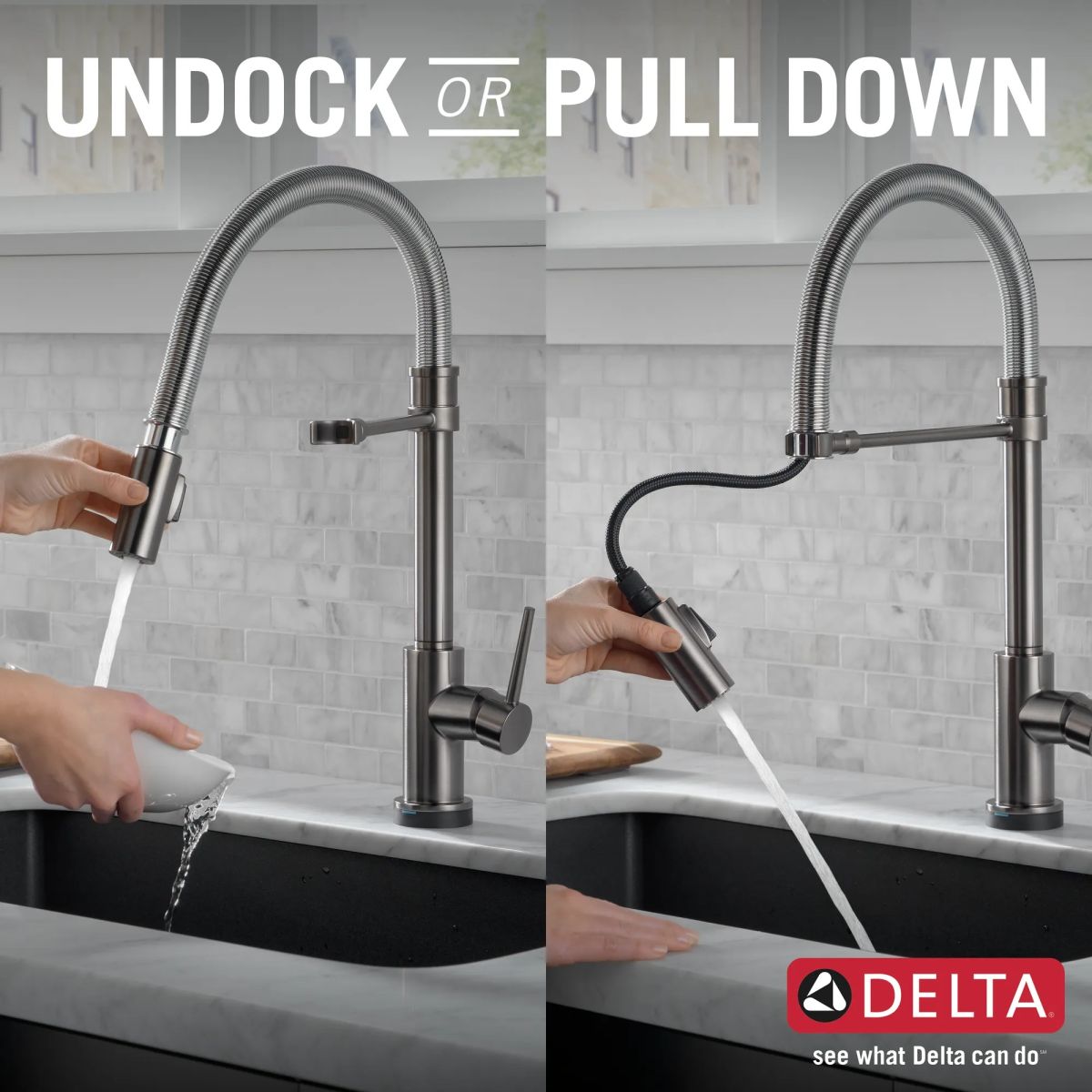 DELTA Trinsic Single-Handle Pull-Down Spring Kitchen Faucet with Touch2O Technology — Black Stainless