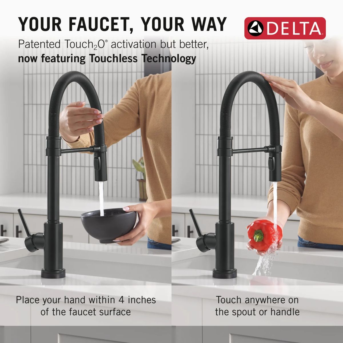 DELTA Trinsic Touch2O Technology Kitchen Faucet with Touchless Technology — Matte Black