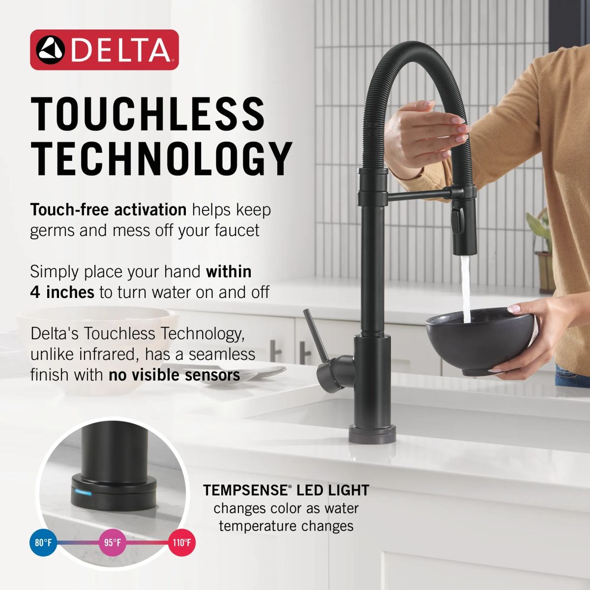 DELTA Trinsic Touch2O Technology Kitchen Faucet with Touchless Technology — Matte Black