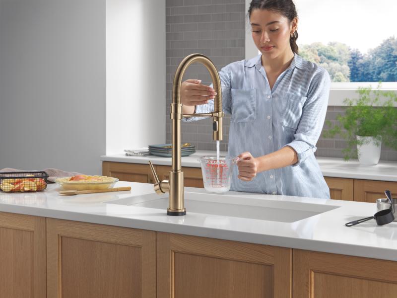 DELTA Trinsic Touch2O Technology Kitchen Faucet with Touchless Technology — Champagne Bronze