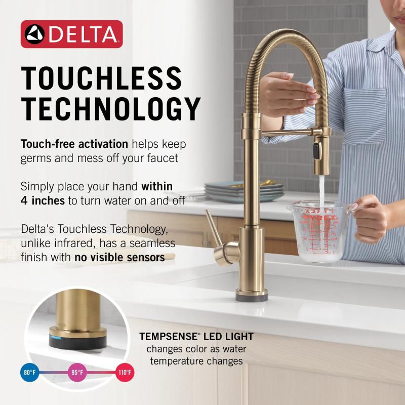 DELTA Trinsic Touch2O Technology Kitchen Faucet with Touchless Technology — Champagne Bronze