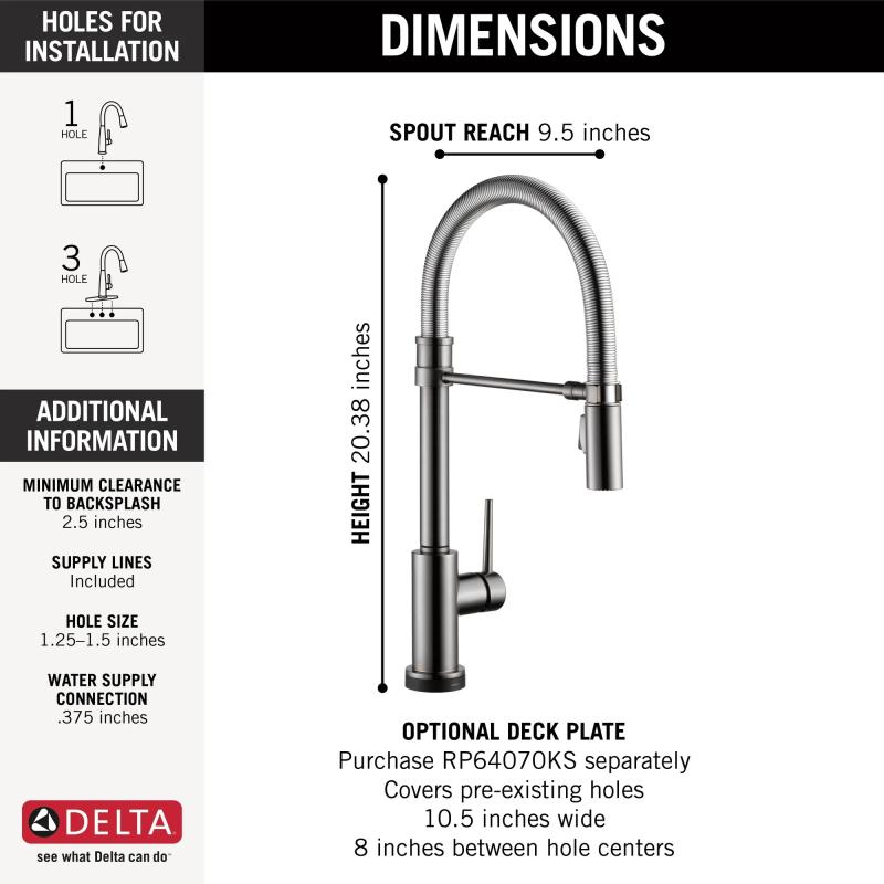 DELTA Trinsic Touch2O Technology Kitchen Faucet with Touchless Technology — Black Stainless