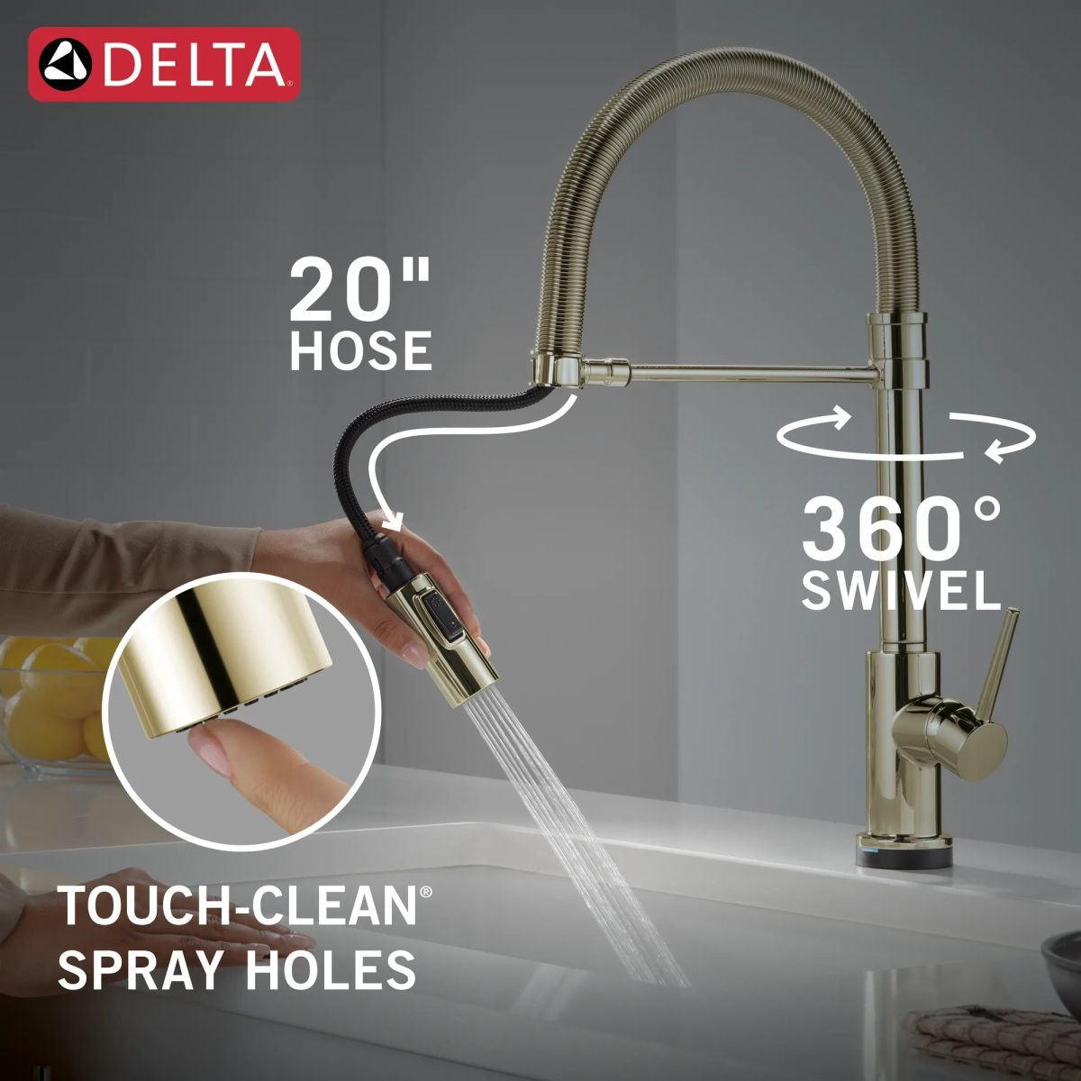 DELTA Trinsic Touch2O Technology Kitchen Faucet with Touchless Technology — Polished Nickel
