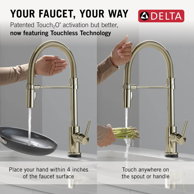 DELTA Trinsic Touch2O Technology Kitchen Faucet with Touchless Technology — Polished Nickel
