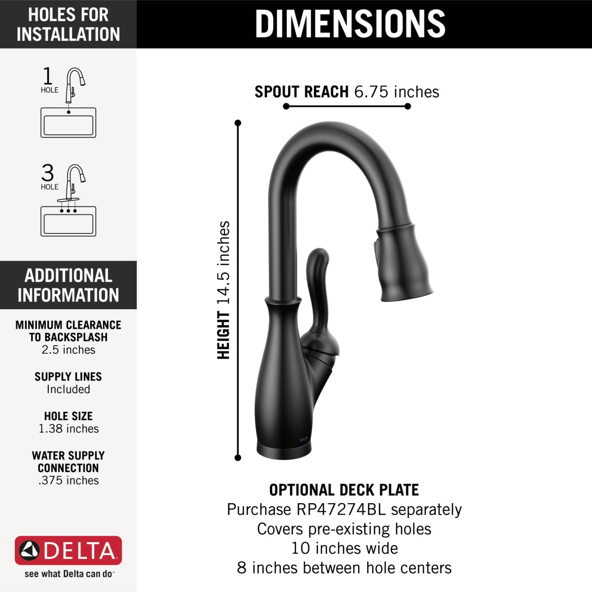 DELTA Leland Single Handle Pull-Down Bar / Prep Faucet With Touch2O Technology — Matte Black