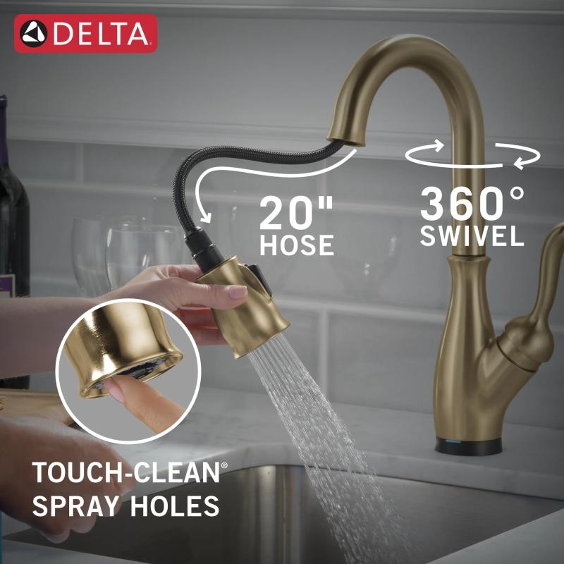 DELTA Leland Single Handle Pull-Down Bar/Prep Faucet with Touch2O Technology — Champagne Bronze