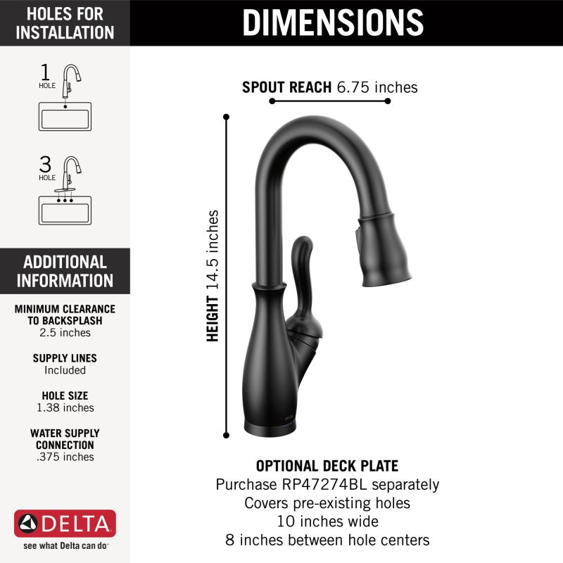 DELTA Leland Touch2O Bar / Prep Faucet with Touchless Technology — Matte Black