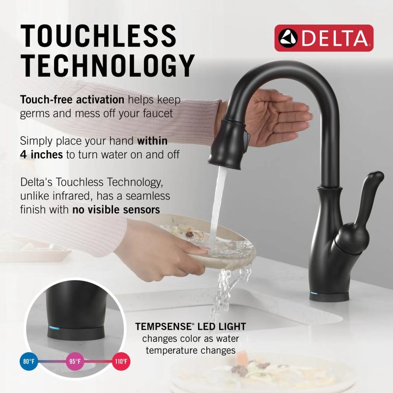 DELTA Leland Touch2O Bar / Prep Faucet with Touchless Technology — Matte Black