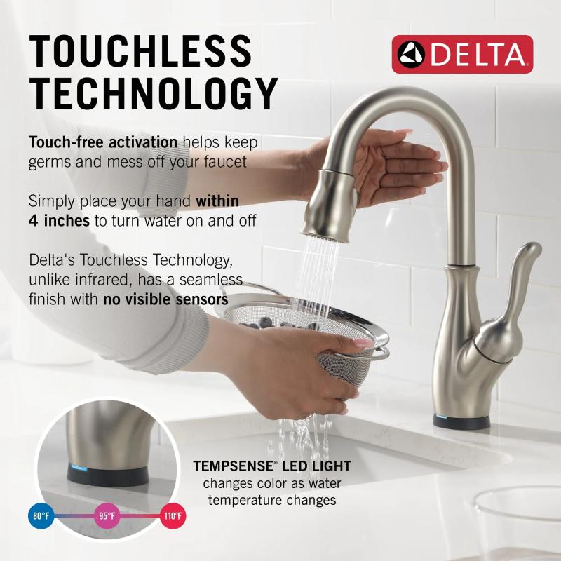 DELTA Leland Touch2O Bar / Prep Faucet with Touchless Technology — Spotshield Stainless