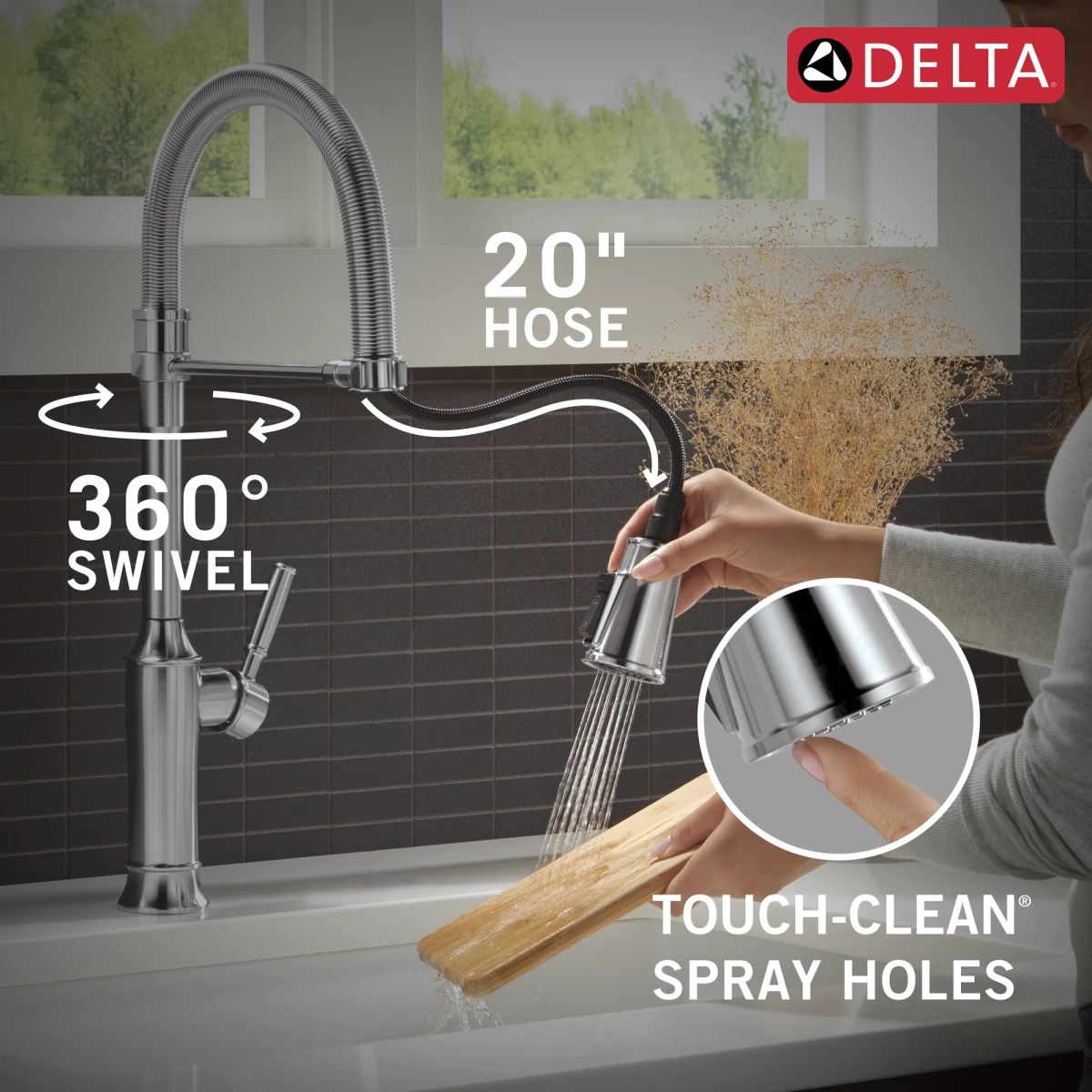 DELTA Renaldi Single-Handle Pull-Down Spring Kitchen Faucet — Lumicoat® Arctic Stainless