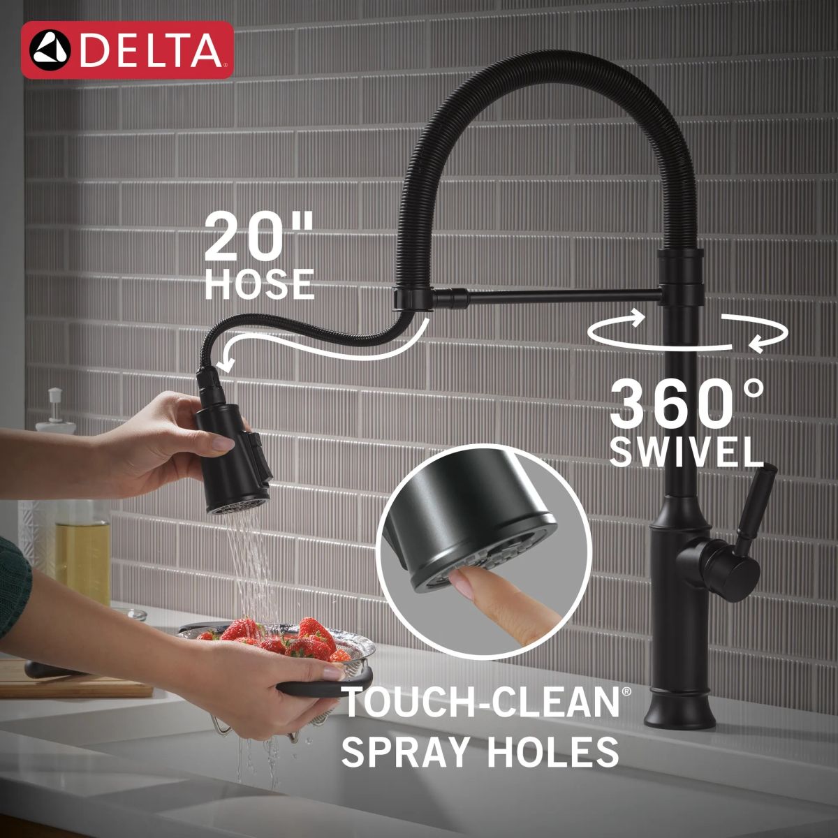 DELTA Renaldi Single-Handle Pull-Down Spring Kitchen Faucet — Matte Black