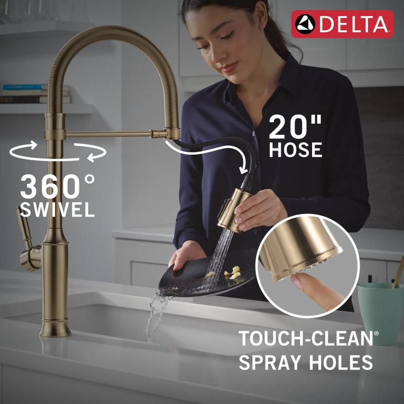 DELTA Renaldi Single-Handle Pull-Down Spring Kitchen Faucet — Lumicoat® Champagne Bronze