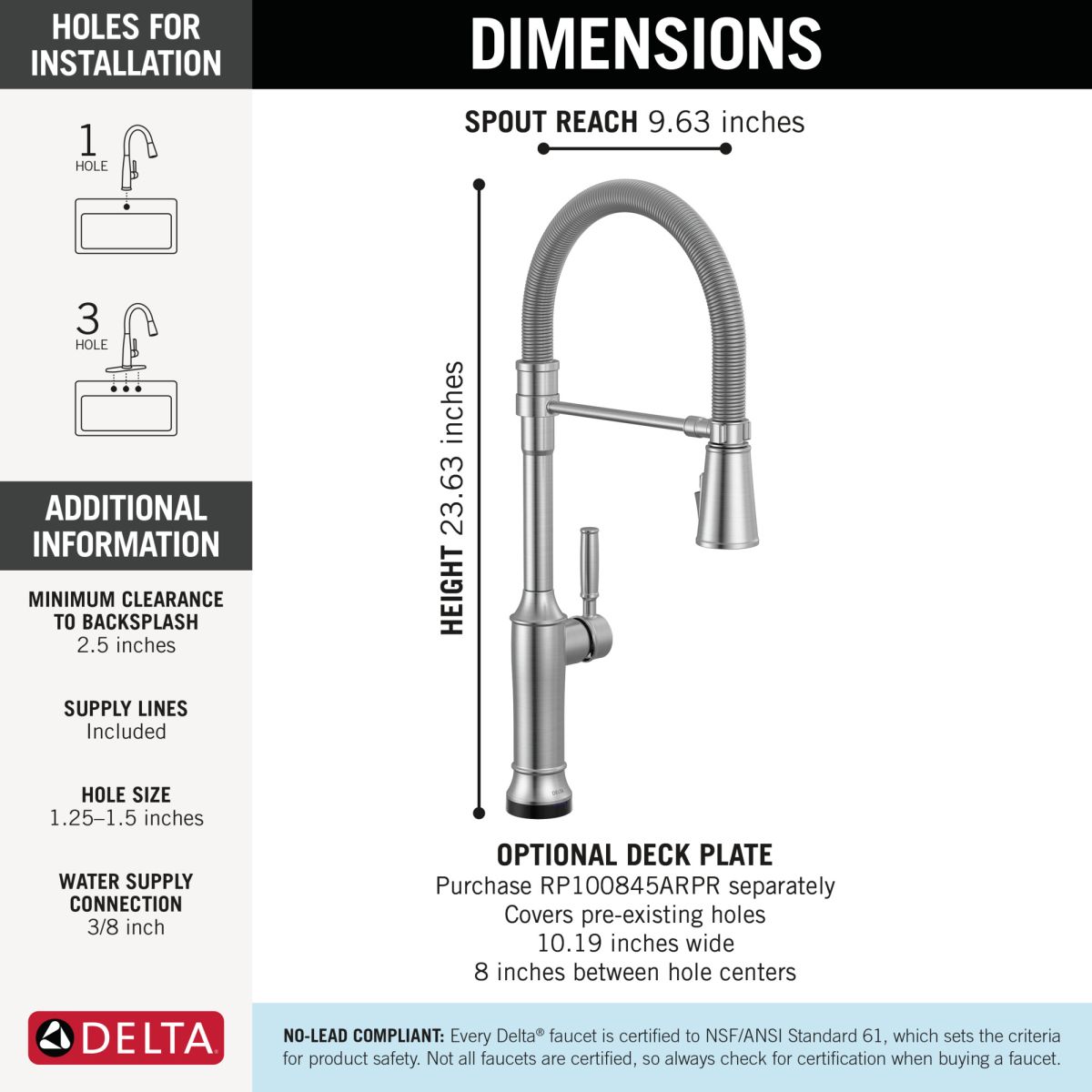 DELTA Renaldi Touch2O Technology Kitchen Faucet with Touchless Technology — Lumicoat® Arctic Stainless