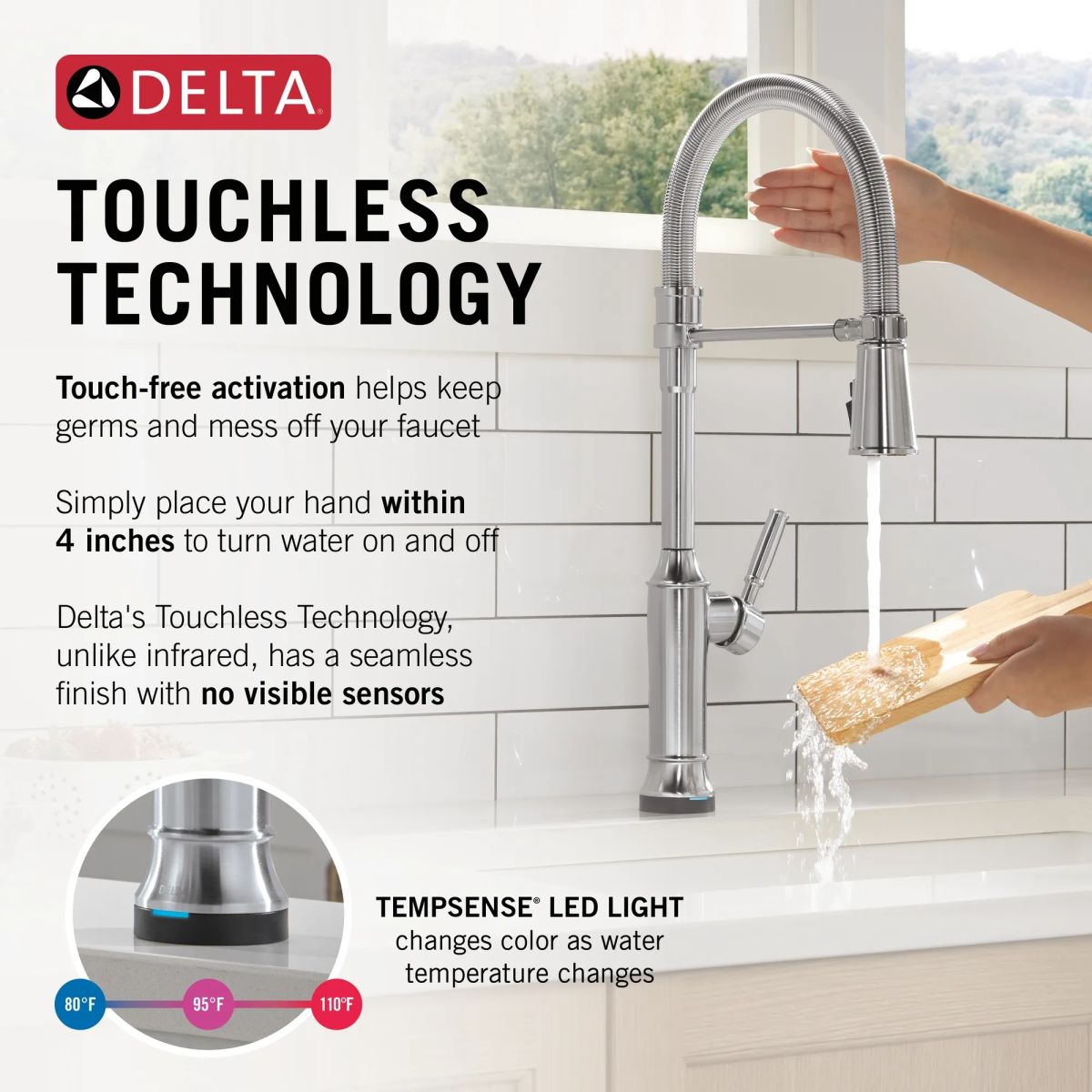 DELTA Renaldi Touch2O Technology Kitchen Faucet with Touchless Technology — Lumicoat® Arctic Stainless