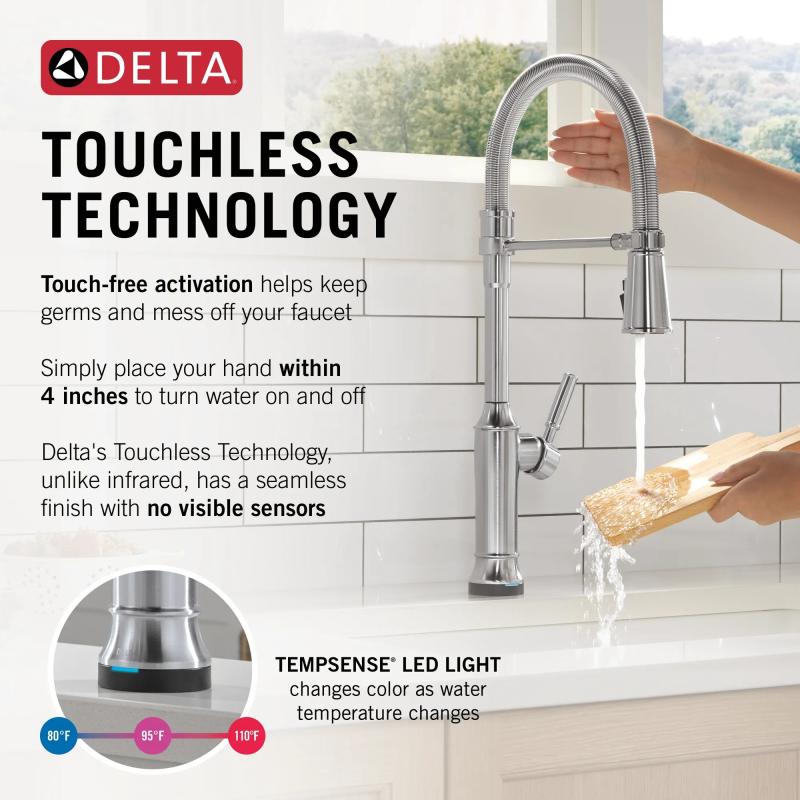 DELTA Renaldi Touch2O Technology Kitchen Faucet with Touchless Technology — Lumicoat® Arctic Stainless
