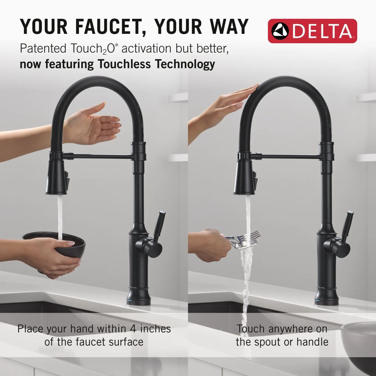 DELTA Renaldi Touch2O Technology Kitchen Faucet with Touchless Technology — Matte Black