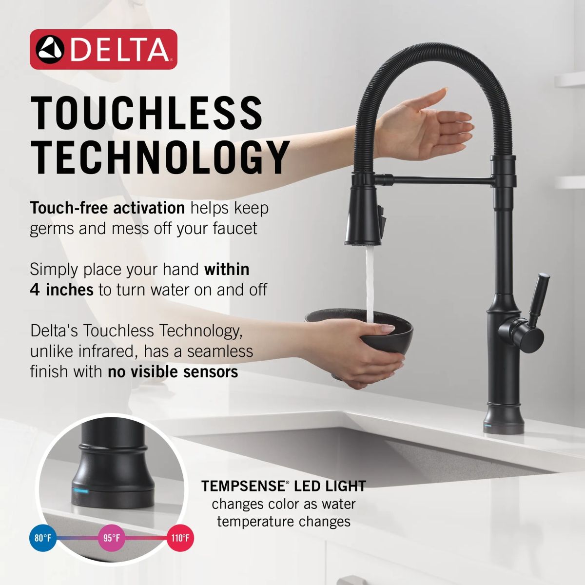 DELTA Renaldi Touch2O Technology Kitchen Faucet with Touchless Technology — Matte Black