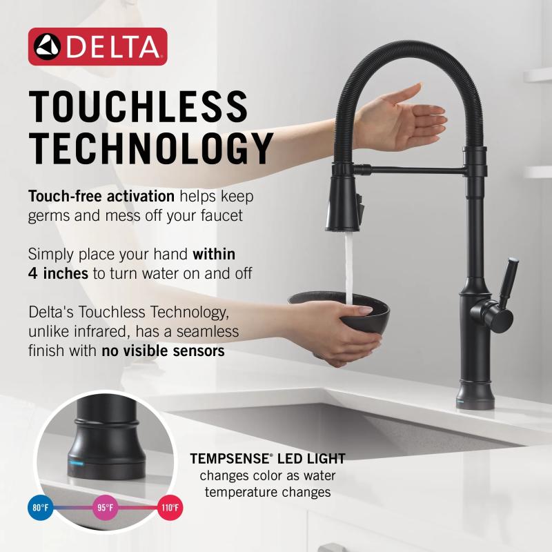 DELTA Renaldi Touch2O Technology Kitchen Faucet with Touchless Technology — Matte Black