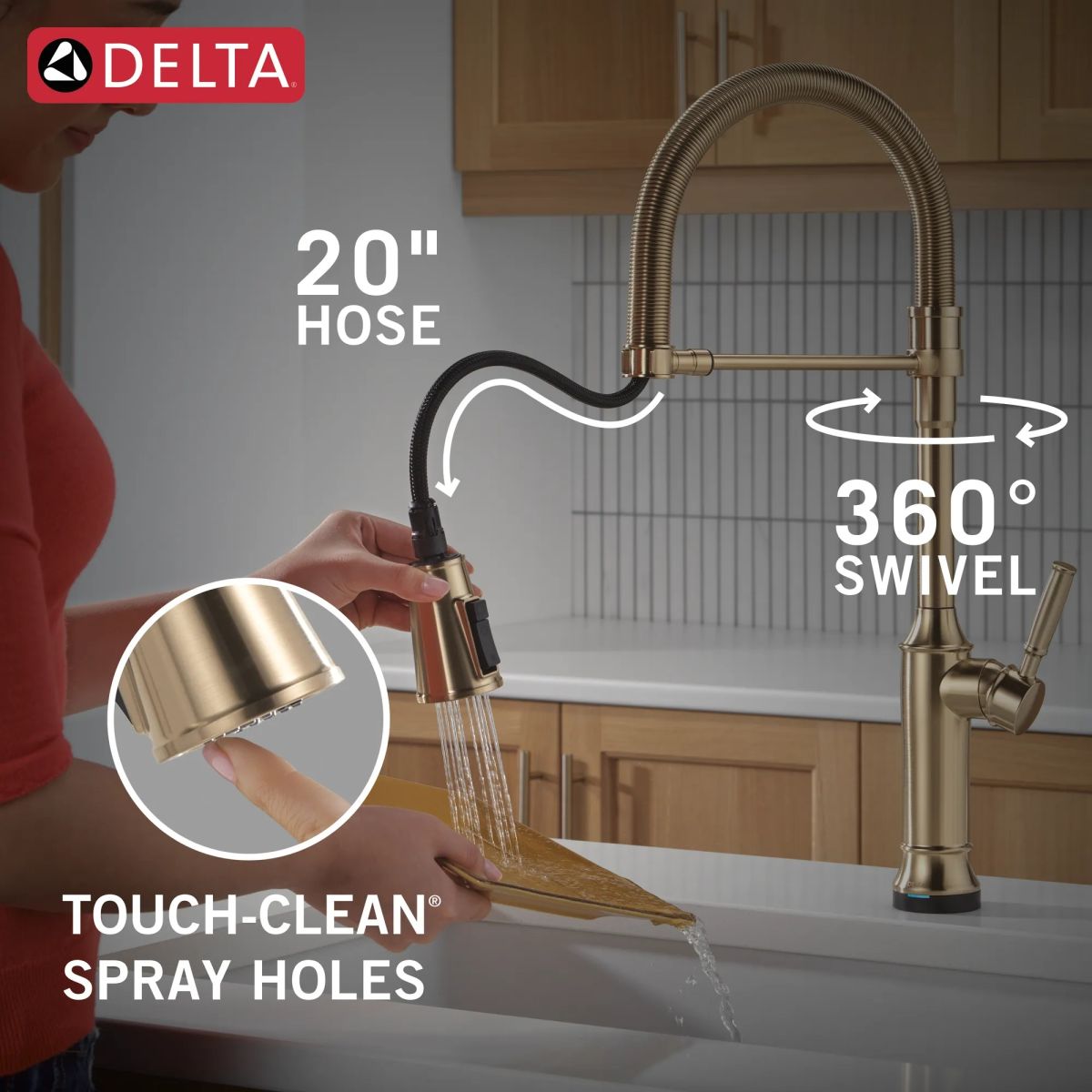 DELTA Renaldi Touch2O Technology Kitchen Faucet with Touchless Technology — Lumicoat® Champagne Bronze