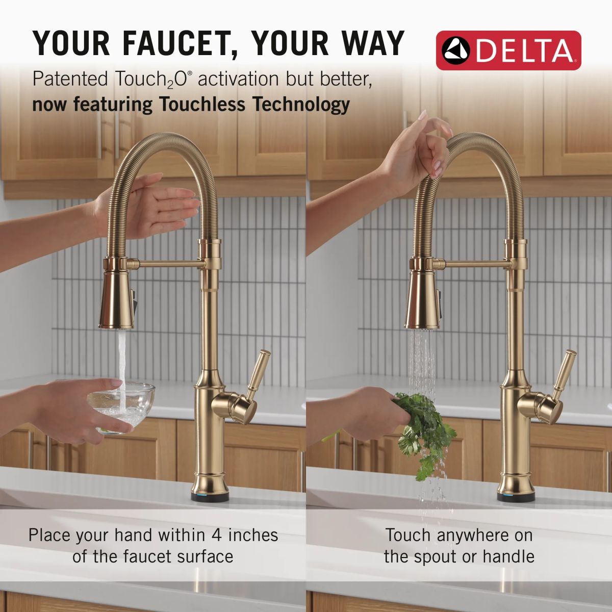 DELTA Renaldi Touch2O Technology Kitchen Faucet with Touchless Technology — Lumicoat® Champagne Bronze