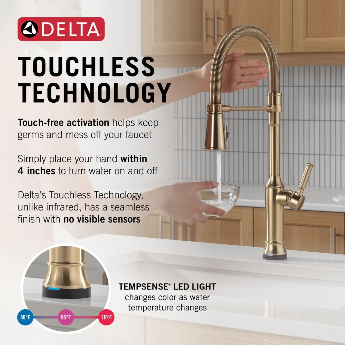 DELTA Renaldi Touch2O Technology Kitchen Faucet with Touchless Technology — Lumicoat® Champagne Bronze
